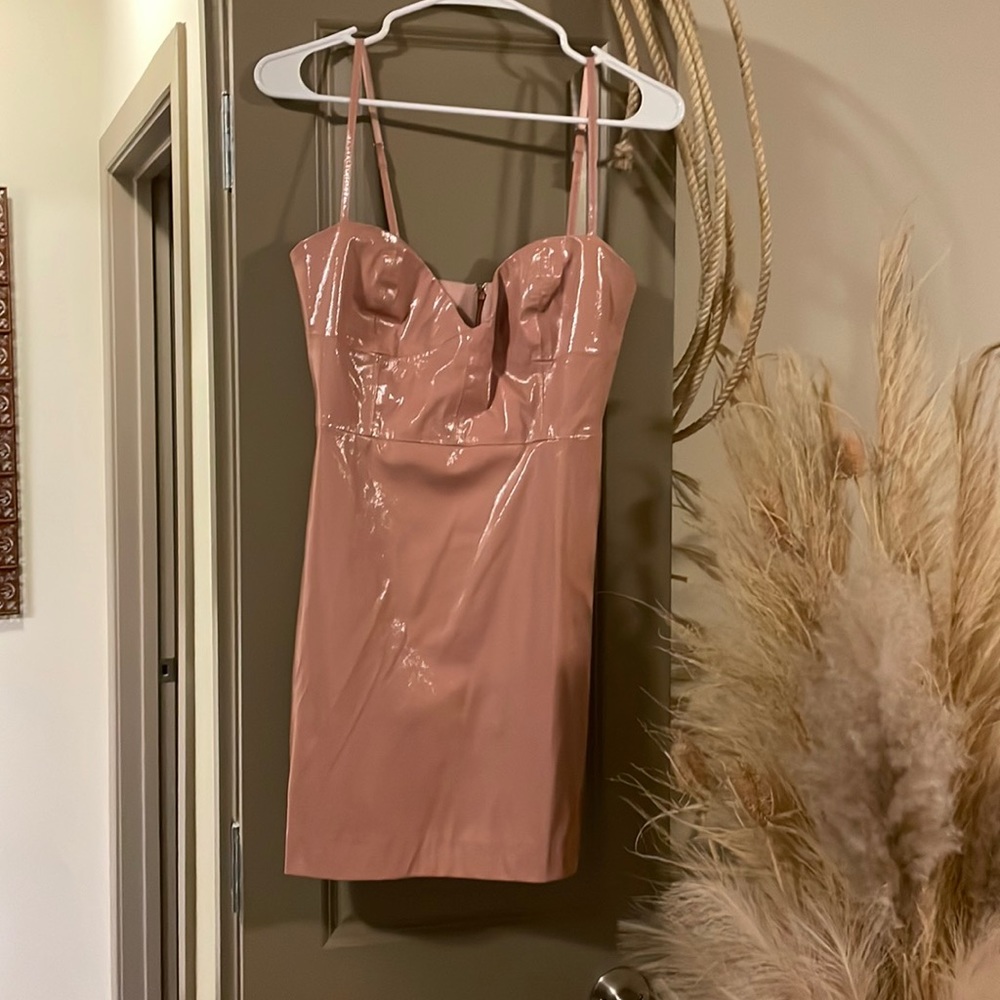 Never worn NBD pink faux-leather mini dress